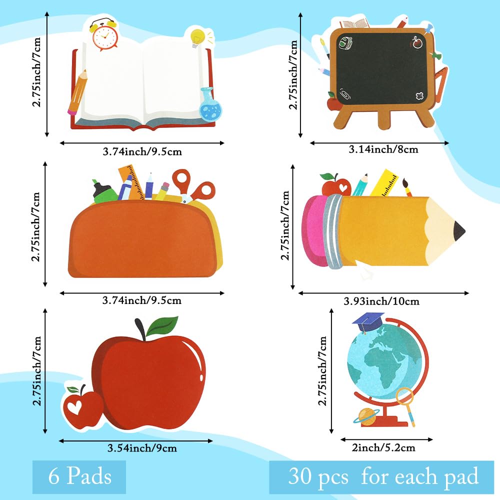 Haftnotizen, Notizblöcke, Schulbedarf für Kinder, Lehrer-Must-Haves, niedlich, selbstklebend, Bürobedarf, Lehrer-Post-It-Notizen für Büro, Schreibtisch, Tafel, Scrapbook, 6 Blöcke (Lehrer