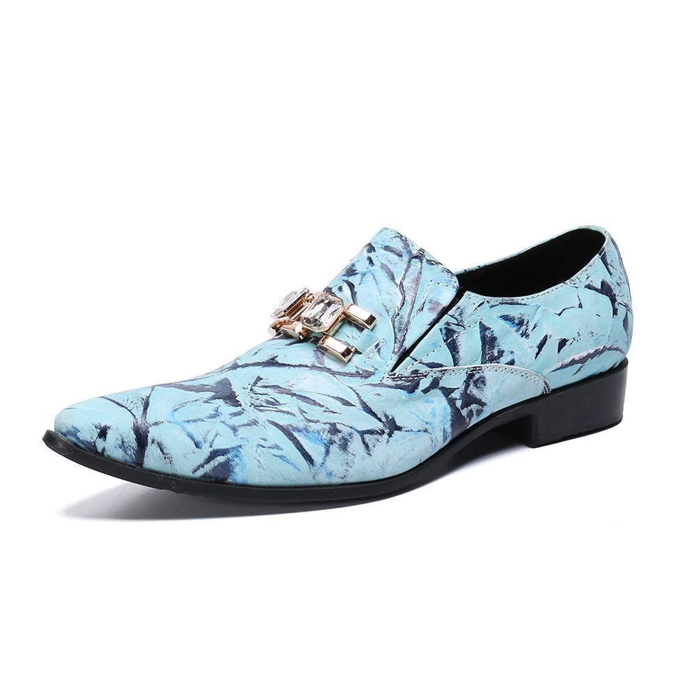 Chaussures de soirée homme bleues en cuir pour briller en boîte de nuit