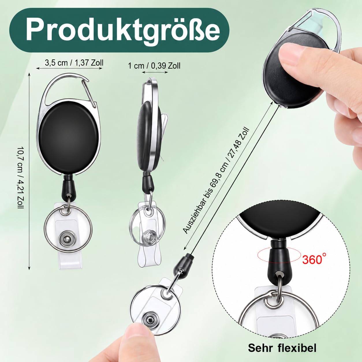 100 Stück Schlüsselanhänger Ausweishalter, Einziehbarer Ausweishalter mit Karabiner, Gürtelclip und Schlüsselring, für Ausweise, Namen Kartenhalter, Schlüsselkarten (65 cm Zugschnur)