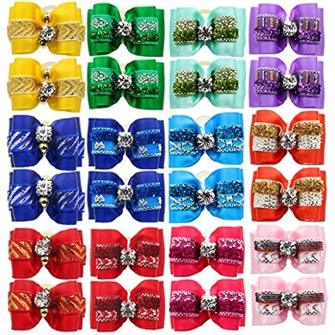 YOY 24PCS / 12 Pairs Adorable Grosgrain Ribbon Pet Dog Hair Bows with Rubber Bands - Puppy Topknot Cat Kitty Doggy Grooming Hair Accessories Bow Knots Headdress Flowers Set for Groomer Cover