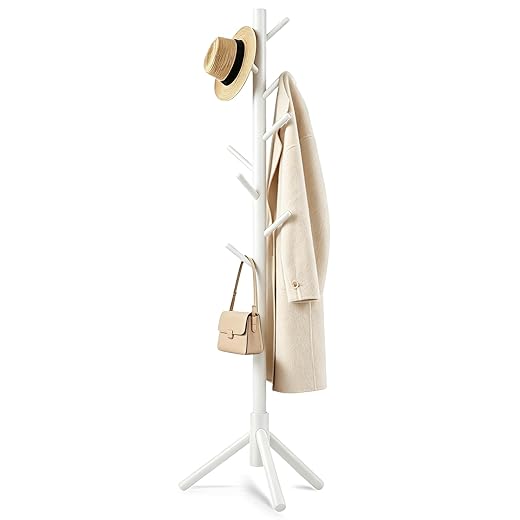 WANGMUXIA Coat Rack, Freestanding Coat Rack with 8 Hooks and 3 Adjustable Size Tree Coat Racks for Bedroom, Hallway, Entrance, Office, for Hats, Coats, Scarves, Handbags
