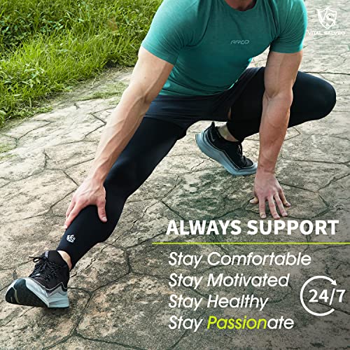vital salveo -germanium recovery compression sports full leg sleeve length thigh calf long knee sleeve with uv protection support single tight for basketball arthritis men and women 1 pc-large