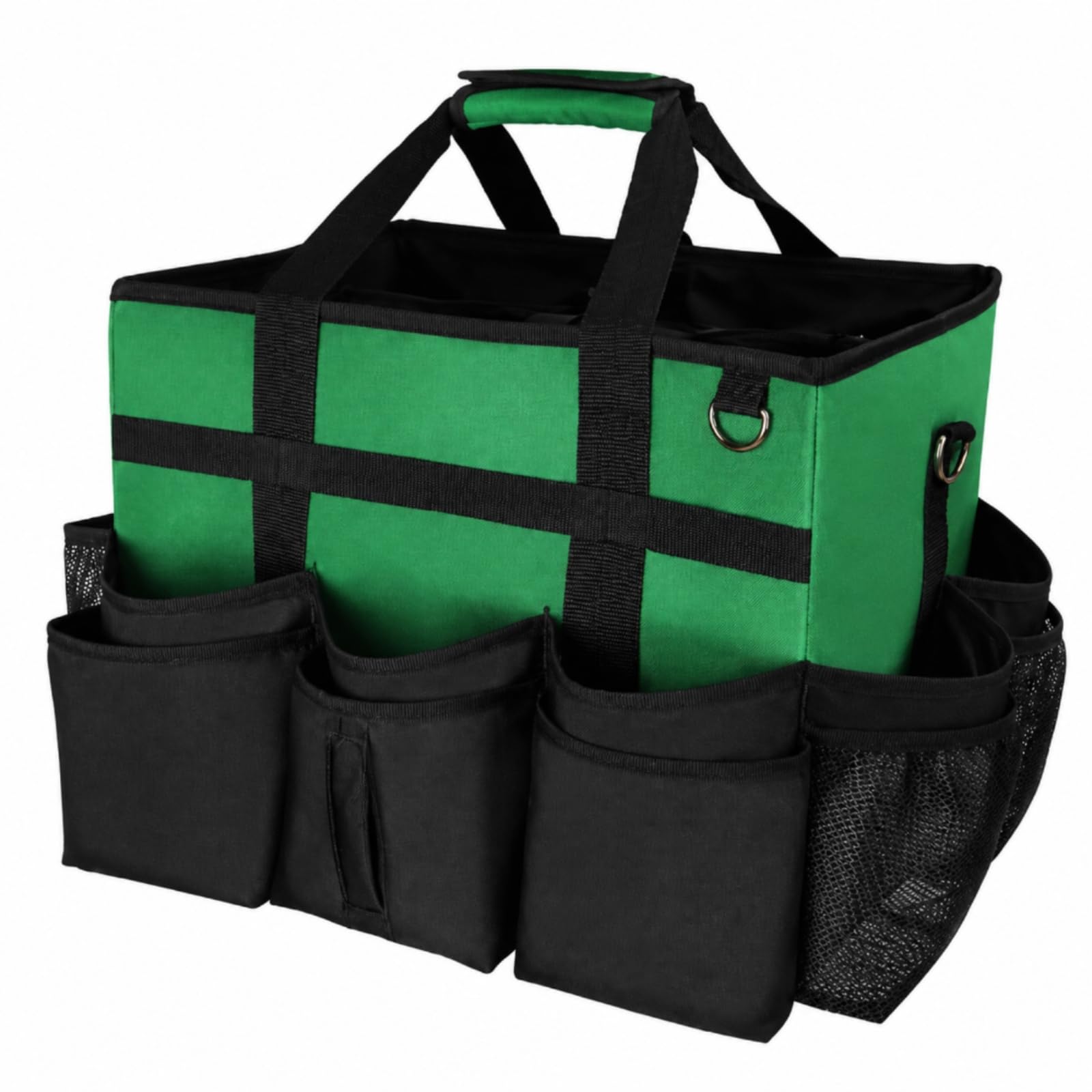 Carrello Porta Prodotti Pulizia Resistente Borsa Organizer con Tracolla Impermeabile Borsa con Tasche per Personale Delle Pulizie, Hotel, Verde