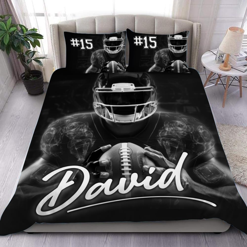 WAZARO Custom Dark Football Art Bedding Set, Football Bed Set Twin Full Queen King, Sports Bedding for Boys Lightweight Soft for Boys Girls Teens Room