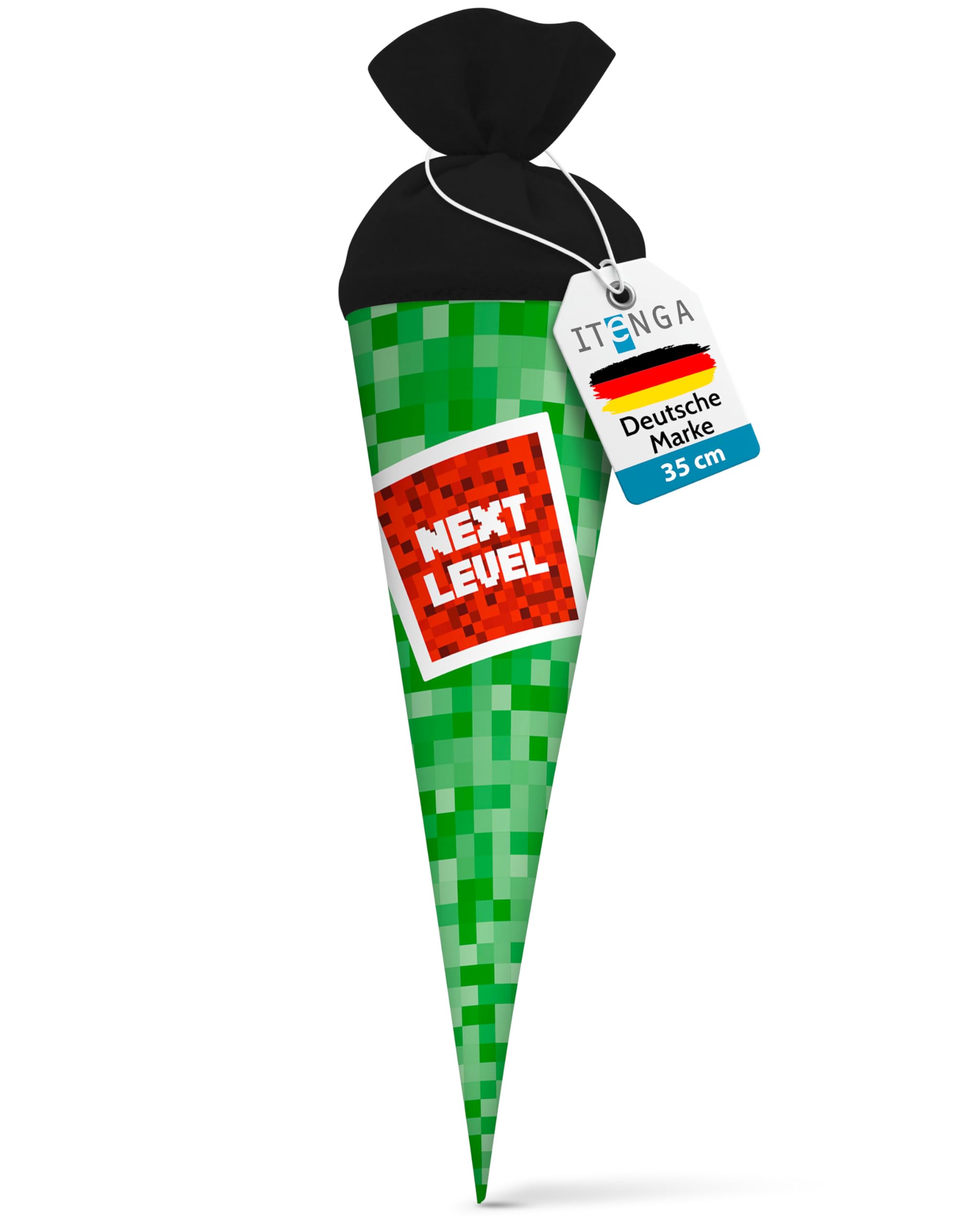 itenga Geschwisterschultüte 35cm Motiv Pixel Geschenkverpackung kleine Schultüte für Schüler Studenten zum Schulstart Ausbildungsstart Studium (Motiv Pixel - Next Level)