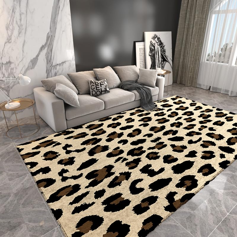 Tapis salon léopard lavable 200x300 grand tapis de chambre antidérapant