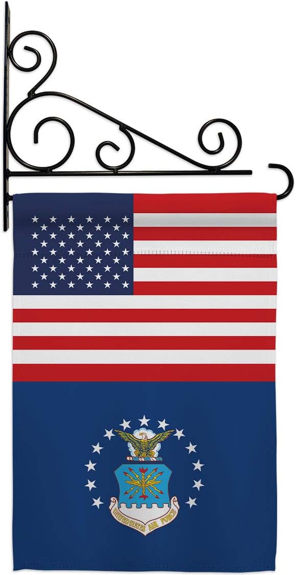 US Air Force Garden Flag Set Wall Holder Armed Forces USAF United State American Military Veteran Retire Official Small Decorative Gift Yard House Banner Double-Sided Made In USA 13 X 18.5