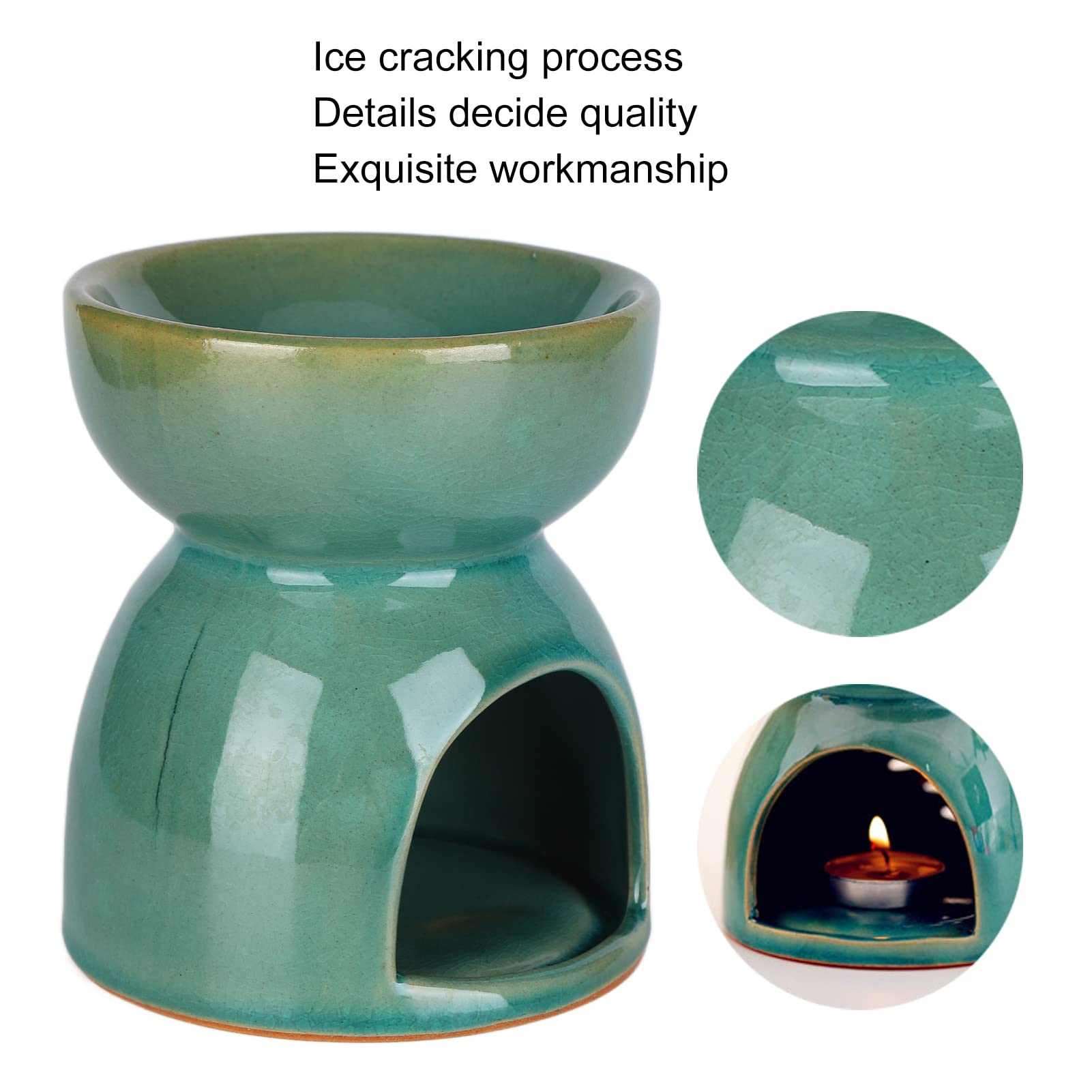 Zyyini Ceramiczny palnik olejków eterycznych, dyfuzor zapachowy aromaterapia aromaterapia wosk zapachowy palnik topiący, do domu sypialni oczyszczania powietrza, akcesoria do medytacji spa jogi (niebieski zielony 11 x 9 cm)