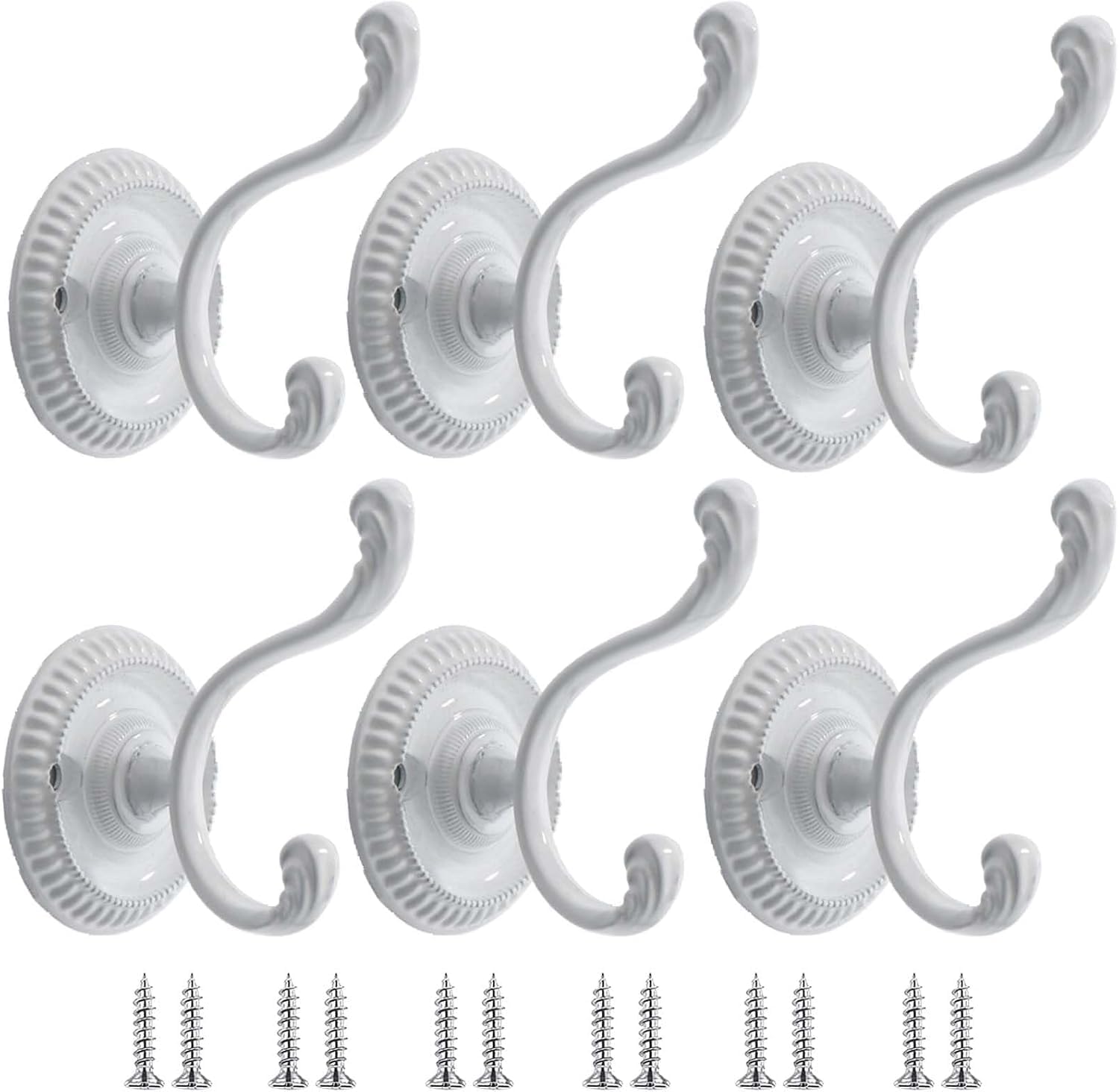 Paqwtyb White Hooks, 6 Pack Retro Wall For Hanging Metal Coat Hook