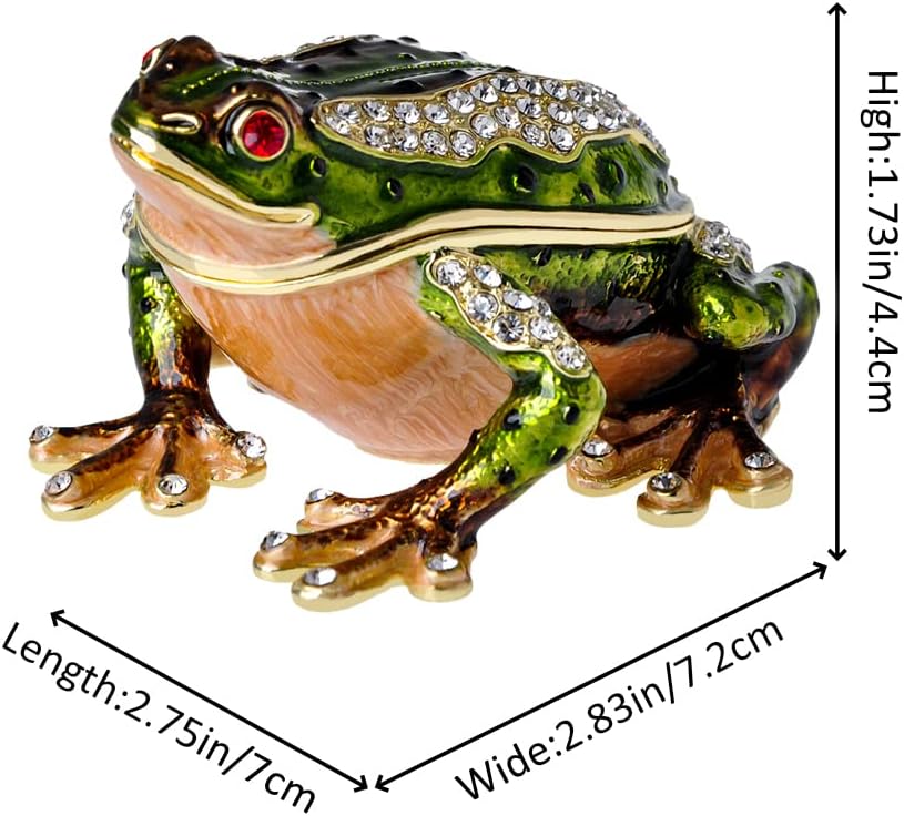 Frog Jewelry Box Golden Crystal Enameled Hand-Painted Hinged Frog Trinket Box, Elegant Home Décor & Unique Gift for Animal Lovers - Image 6