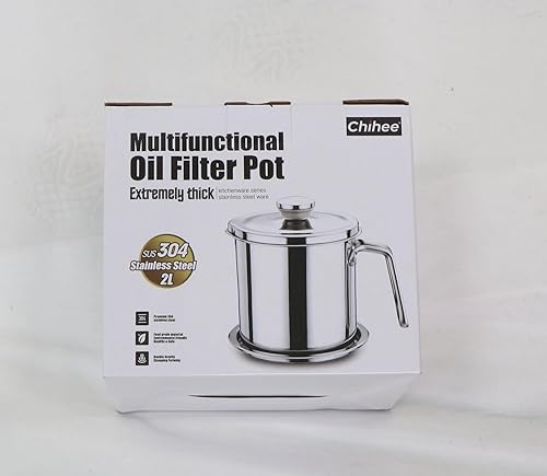 Miniatura 11 de Chihee Contenedor de grasa de acero inoxidable para tocino con filtro de malla fina, contenedor de aceite de 67.6 onzas líquidas con tapa a prueba