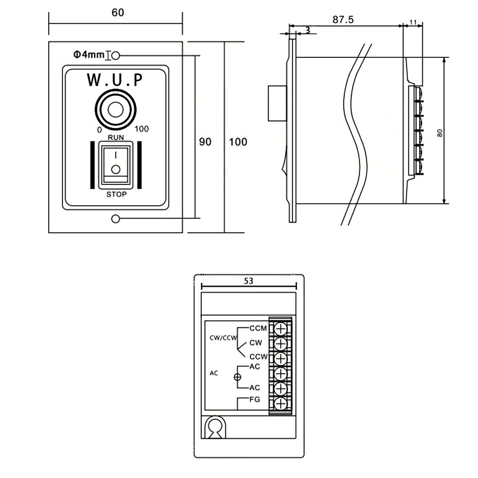 Motor Mit Frequenzumrichter, Drehzahl Stufenlos regelbarer Frequenzumrichtermotor mit Getrieberegler und Halterung 67RPM 90W 20K
