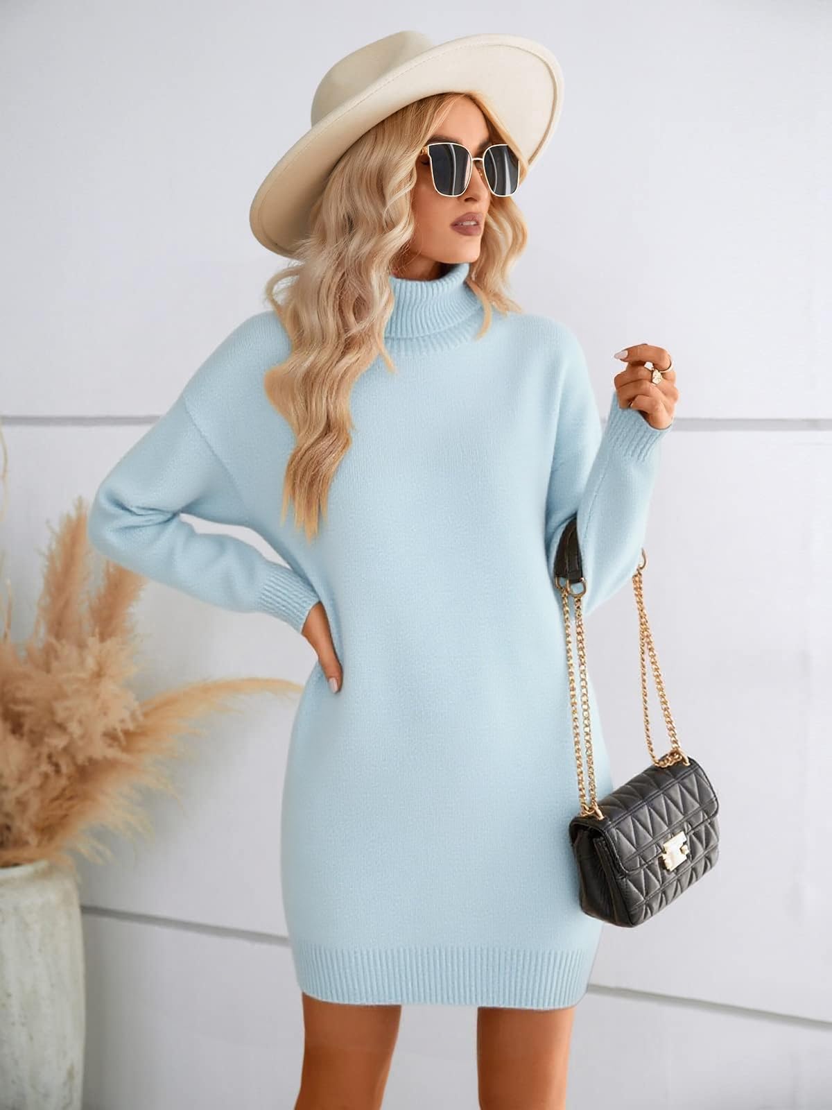SENFURE Maglione da donna a collo alto oversize a maniche lunghe in maglia pullover autunnale abiti corti