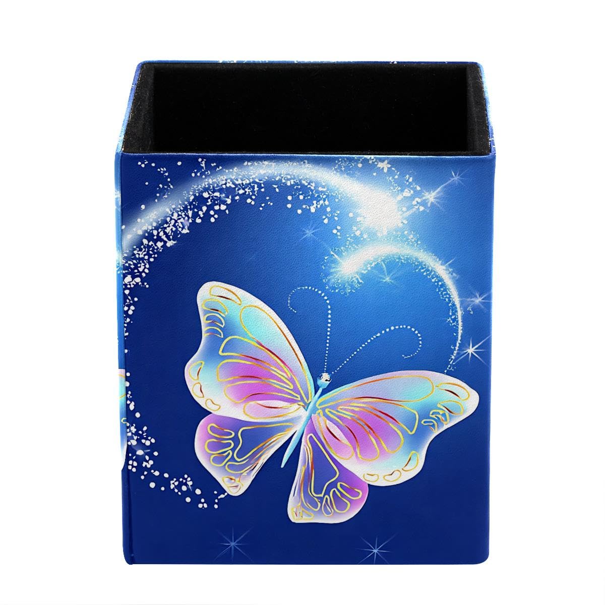 HEOEH Butterfly Pen Holder Pen Pot, Square Pencil Cup for Desk