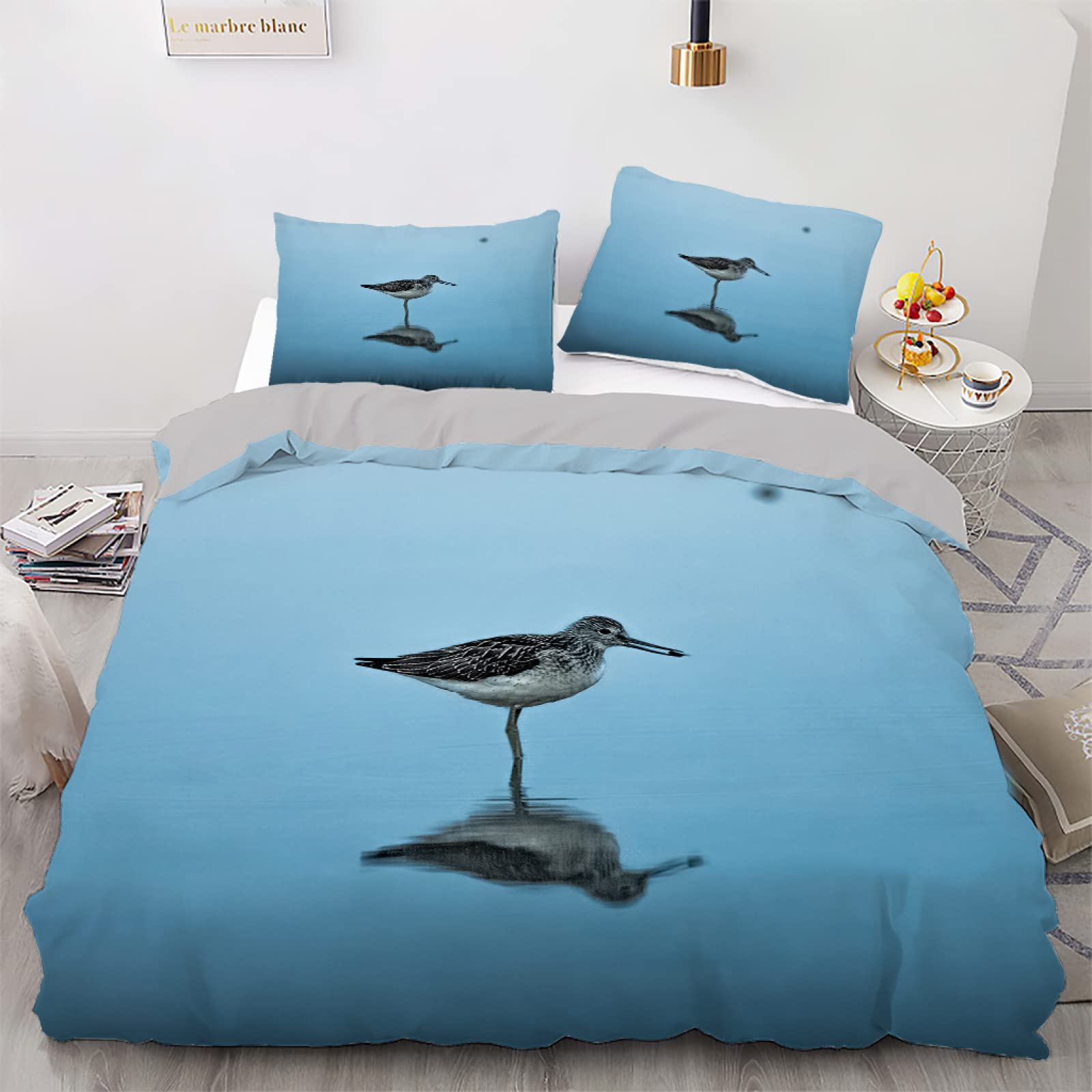 Housse de couette 200x200 oiseau bleu en fibre superfine haut de gamme au toucher peau douce