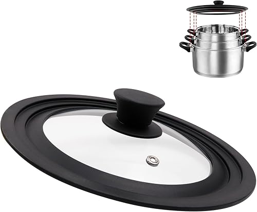 Tapa de vidrio templado, tapa de silicona universal, resistente al calor, tapa de olla para ollas, sartenes y sartén con borde de silicona