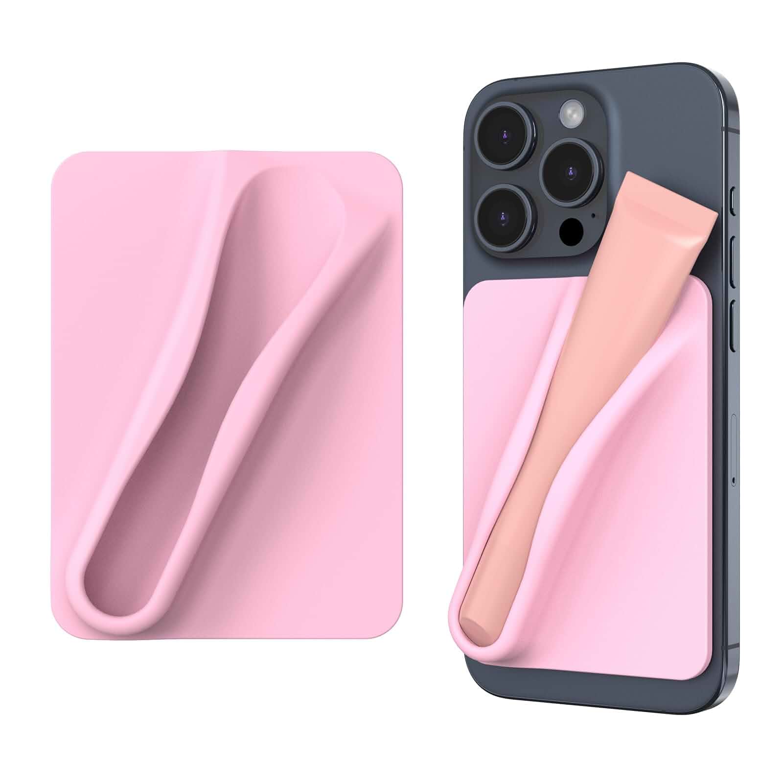 DOB SECHS Silicone Lip Holder for Cell Phone Lipstick Lip Glaze Phone Case Adhesive Back Stick On Holder for iPhone and Android Phones, Light Pink