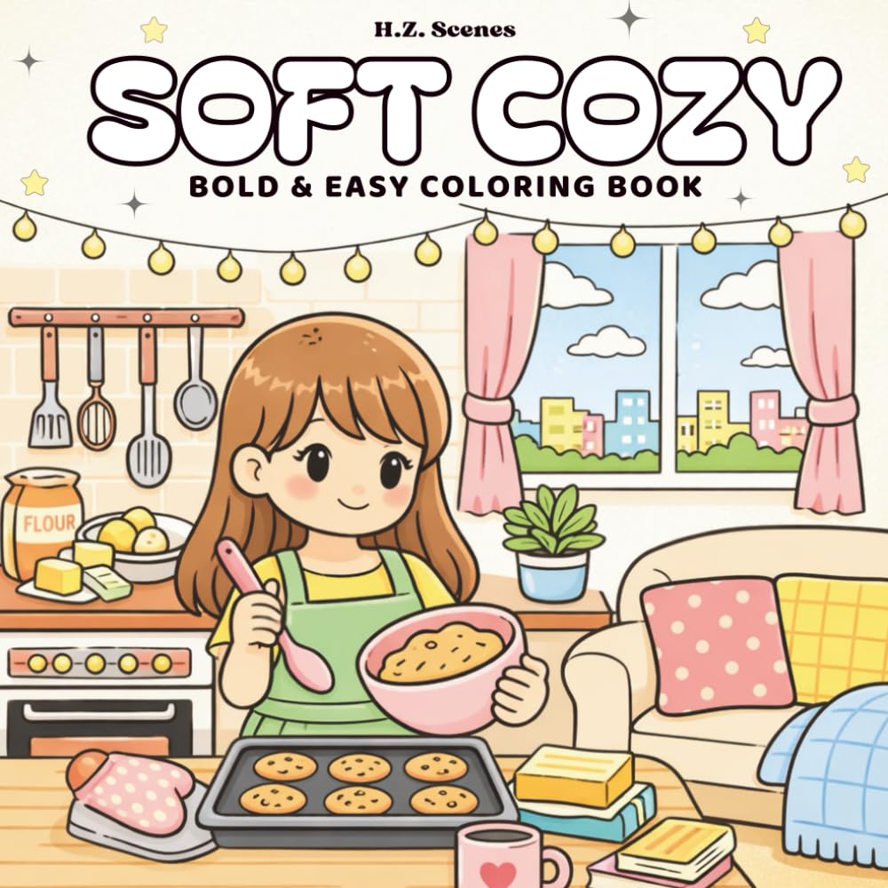 Soft Cozy: Bold & Easy Coloring Book for Adults and Teens Featuring Cute Everyday Cozy Scenes