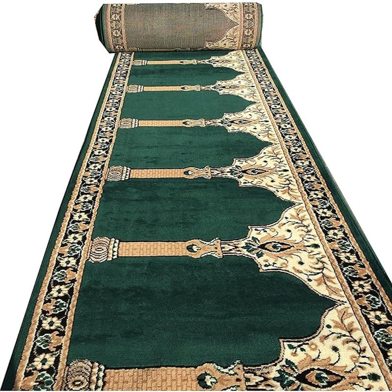 Masjid Janamaz Carpet 4x30 feet - Machine Made Anti Skid Prayer Mat for Mosque Eid Gah - Washable Acrylic Musalla - Green Color - 8MM Thick-image-30