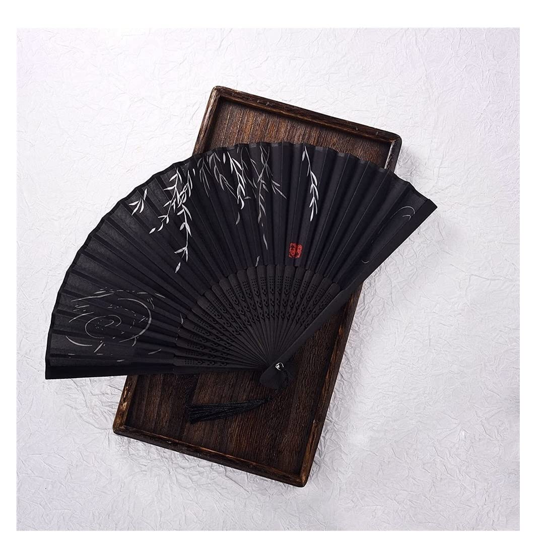 Display Fans Retro Chinese Japanese Bamboo Folding Fan Dance Hand Home Decoration Ornaments Hand Held(L)
