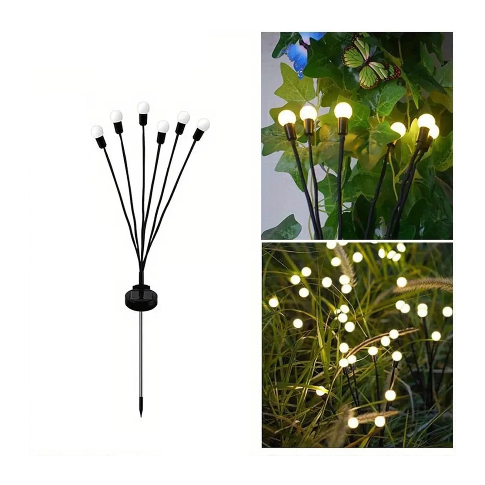 JANXELNOVA Solar Firefly Lawn Lights 6/8/10 LED Warm White & Color Changing Garden Spike Lamps for Pathway/Patio/Yard IP65(2PC 10LED Warm White)