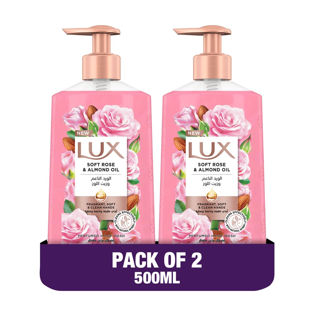 Perfumed Liquid Hand Wash, Soft Rose, with Almond Oil & Glycerin, for Fragrant, Soft and Clean Hands, 500ml x2