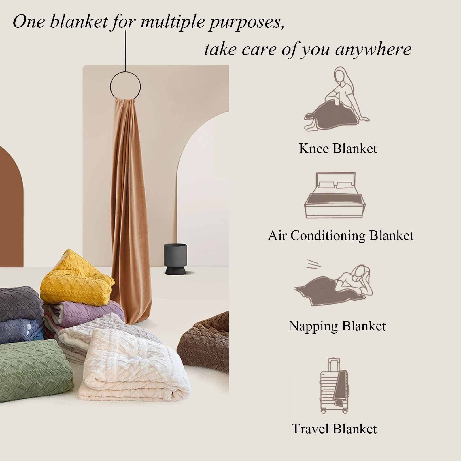 Coperta in 100% cotone, coperta lavorata a maglia per divano e letto, morbida coperta in maglia con nappa, soffice con 2 federe quadrate, per casa, viaggi in auto, viaggi in aereo, picnic, hotel (C