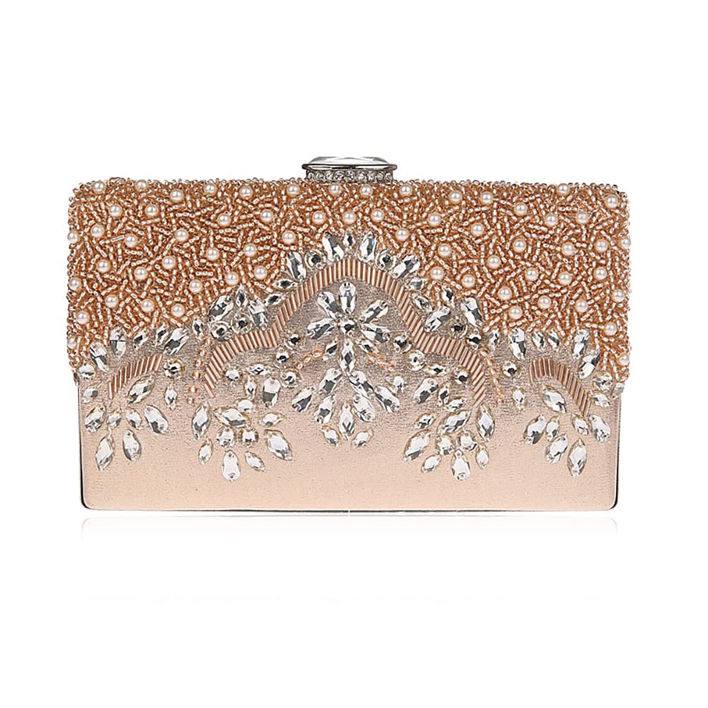 Elegant Retro Perlen Damen & Ladies Clutch Bag, Beaded Flower Clutch Damen Abend Clutch handgemachte Abendtaschen für Frauen Pailletten Hochzeit Braut Handtaschen Party Handtasche