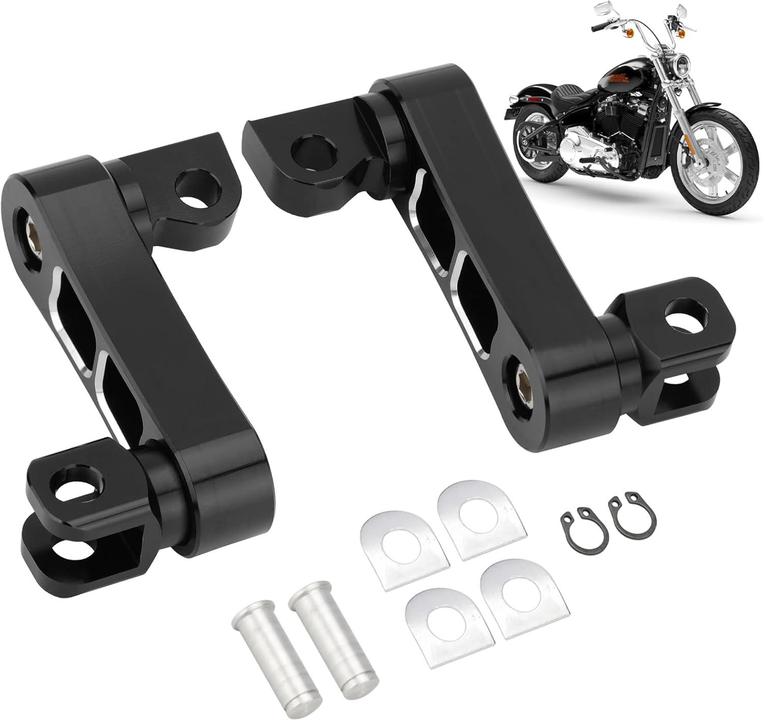 Highway Footpegs Adjustable Passenger Foot Pegs 2 1/4" Extension Brackets FootPeg Conpatible for Harley Dyna Sportster Softail Touring with Support Foot Pegs (Black White)