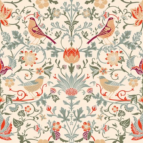 iPaste 17.5"x475" Beige William Morris Wallpaper Floral Peel and Stick Wallpaper Vintage Botanical Boho Flower Wall Paper for Bathroom Removable Floral Contact Paper for Cabinets Drawers Dorm by iPaste - Used condition - US$25.52