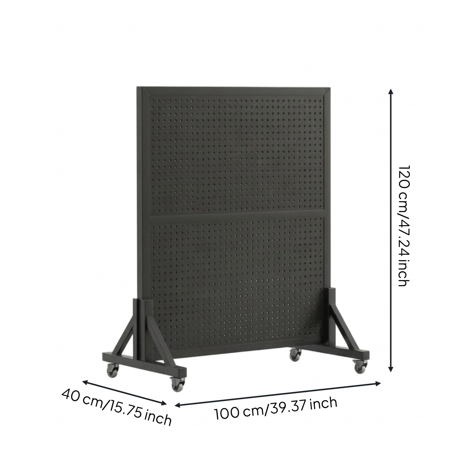 Pannello Forato con Ruote Autoportante Pannello Espositivo Mobile Versatile Espositore a Griglia con Ruote per Negozianti, Commercianti, Fiera, Nero, 100x120 Cm
