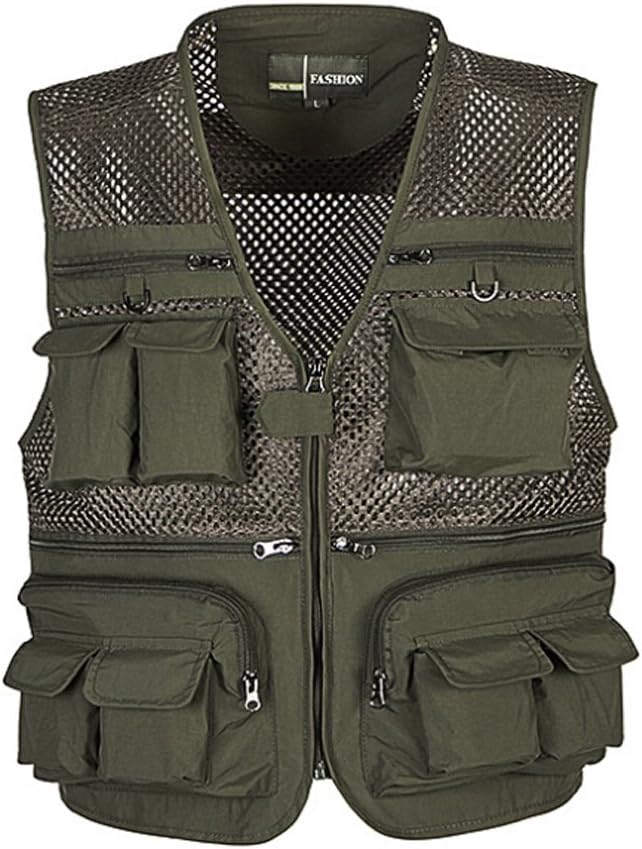 Men's Mesh Breathable Openwork Camouflage Journalist Photographer Fishing Vest Waistcoat Jacket Coat