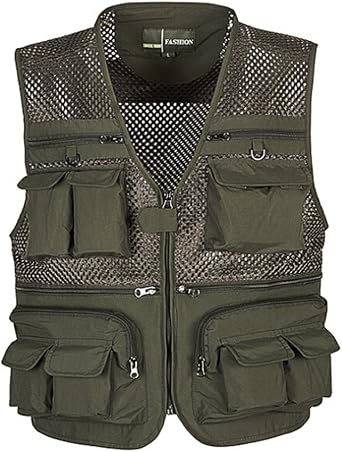 Ziker Mens Mesh Breathable Openwork Camouflage Journalist Photographer Fishing Vest Waistcoat Jacket Coat