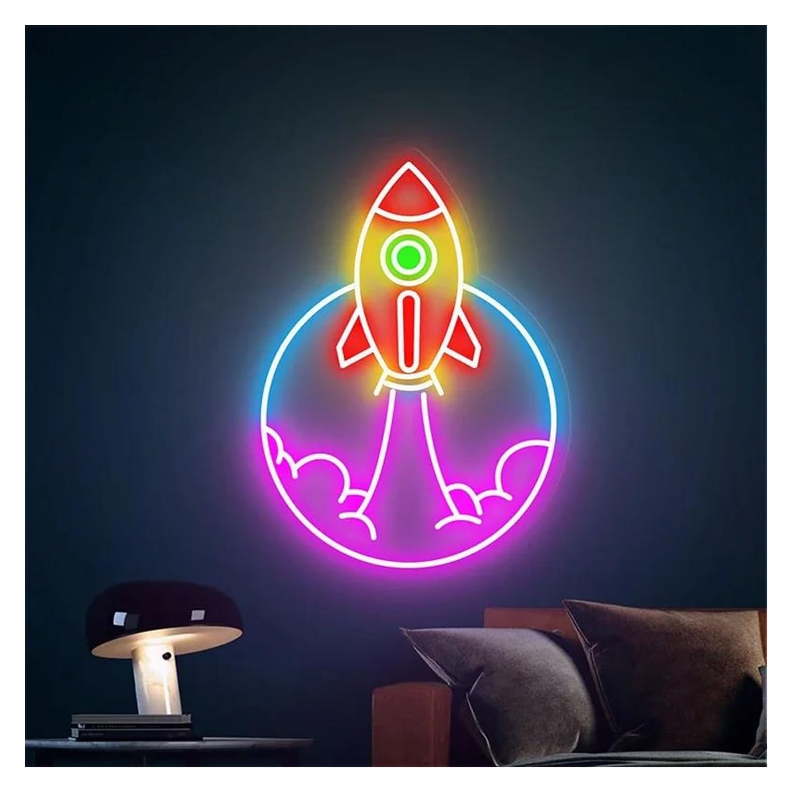 Shouxi C Sign Lamp Rocket Neon Sign For Kids Room Bedroom Wall Art Decor Gaming Room Home Bar(,50Cm)