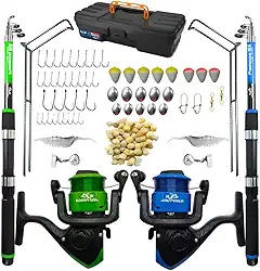 Kit de Pesca Completo com 2 Varas Telescópicas, 2 Molinetes, Anzóis, Boias, Chumbadas e Acessórios