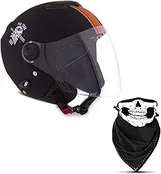 CAPACETE ABERTO PRO TORK NEW ATOMIC SKULL RIDERS PRETO - LARANJA FOSCO TAM. 58