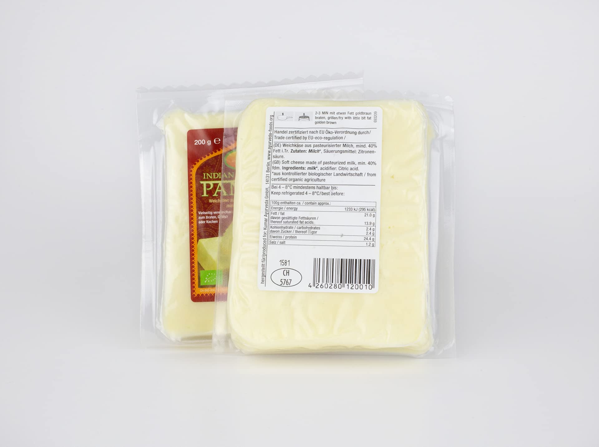 Ayurveda Foods - Bio Paneer (Panir) Käse Natur 6er Set à 200g Vegetarisch Organic, frei von Konservierungsstoffen oder künstlichen Aromen 100% aus Bio-Milch