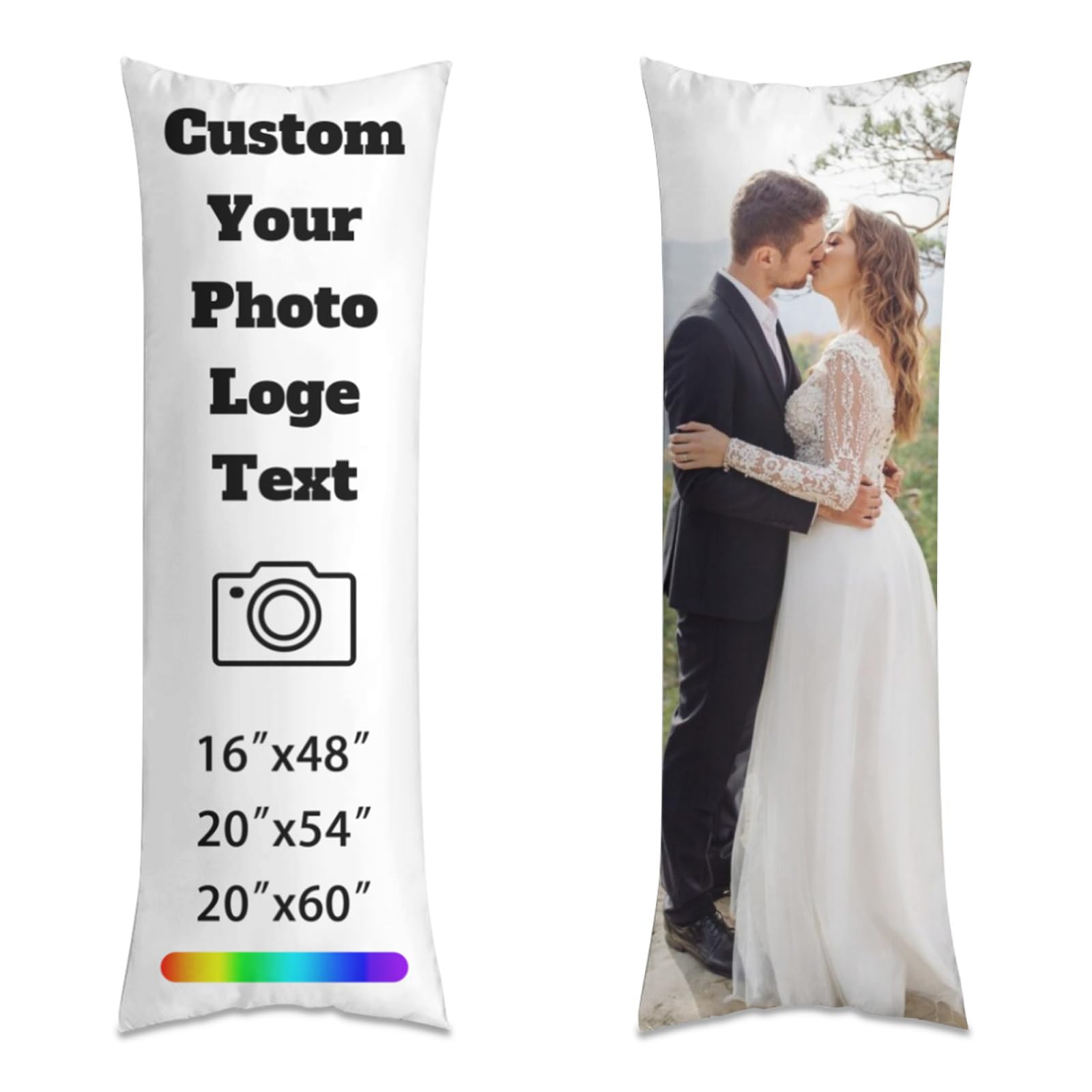Custom Body Pillow Cover, Long Pillow Case with Zipper, Personalised Pillow Cover with Photo Text, Double-Sided Printing Bolster Pillow Cases, Soft Body Pillow Case for Bed Sofa (20x54inch)