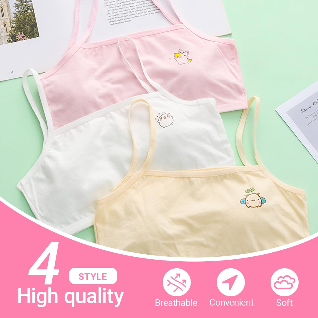 IKOPFLN Confezione da 4 corsetti per reggiseni sportivi per ragazze Senza Cuciture per Ragazze Cotone Adolescenti Bambine Sportivo