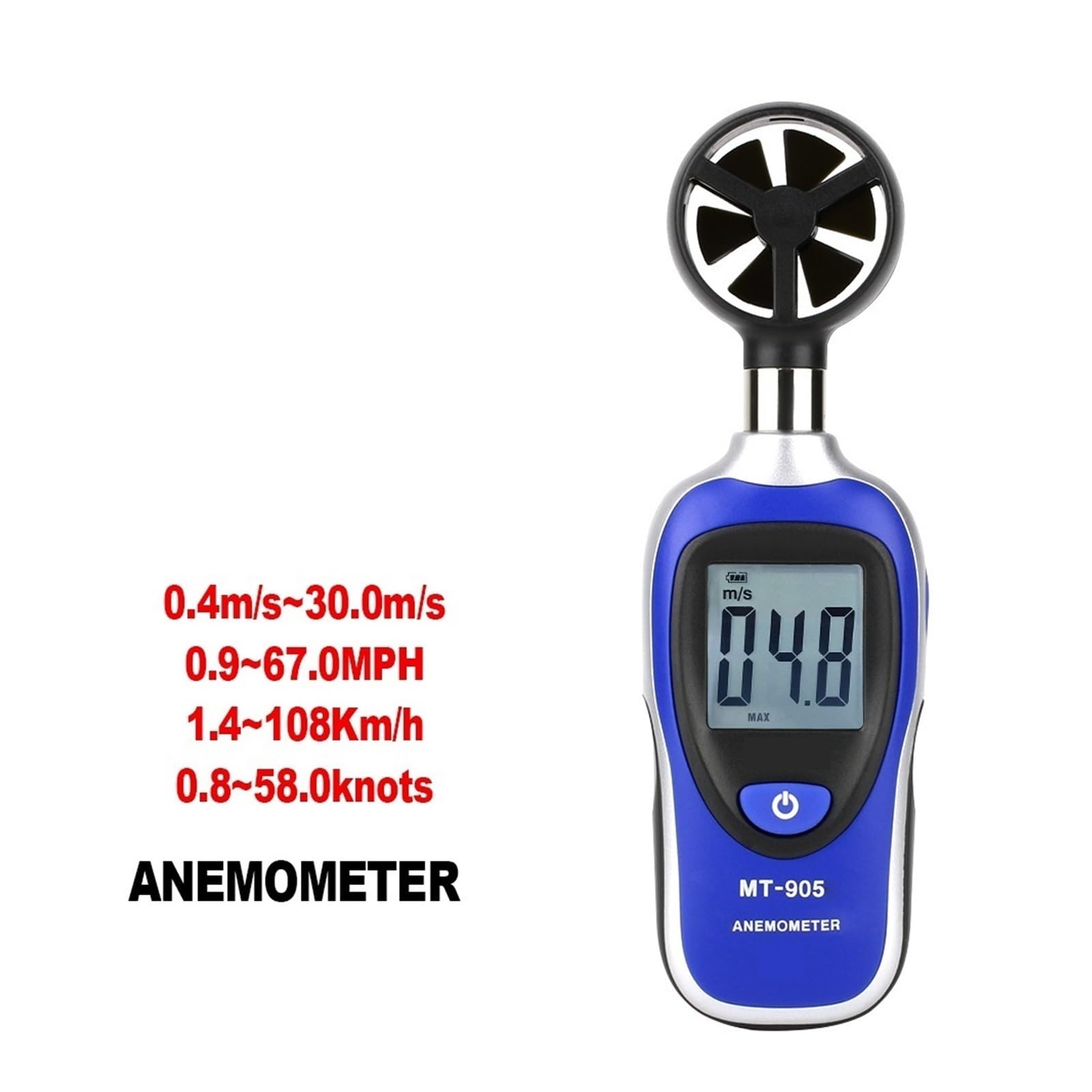 Anemómetro de mano Anemómetro Portátil Termómetro Medidor De Velocidad Del Viento Anemometro Windmeter Pantalla LCD Probador De Mano Digital(MT-905)