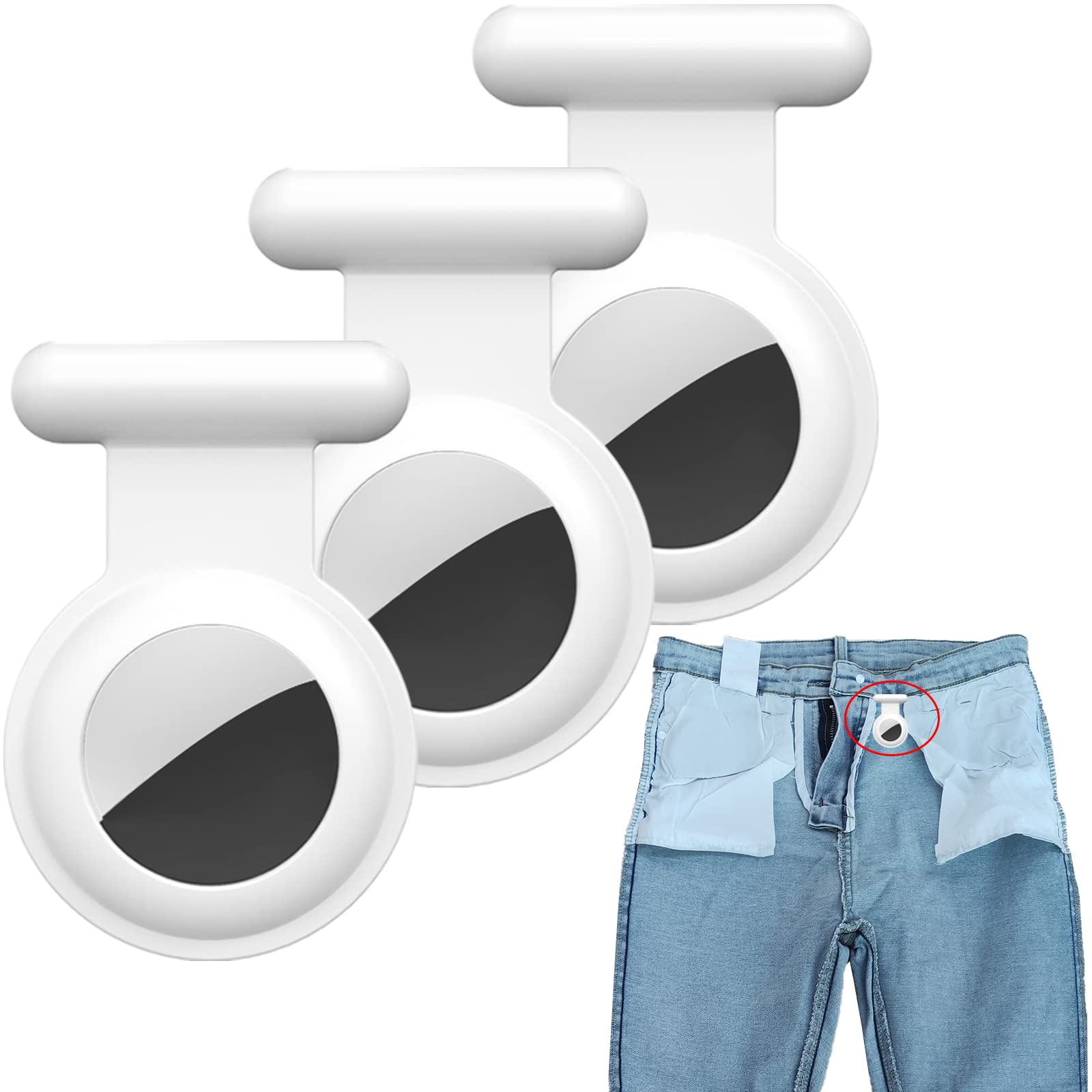 Compatible with AirTag Holder Case Hidden Air Tag GPS Tracker for Kids, Silicone Case for Airtag with Invisible Pin, Safer Than Bracelet Wristband Necklace Keychain (3 Packs,White)