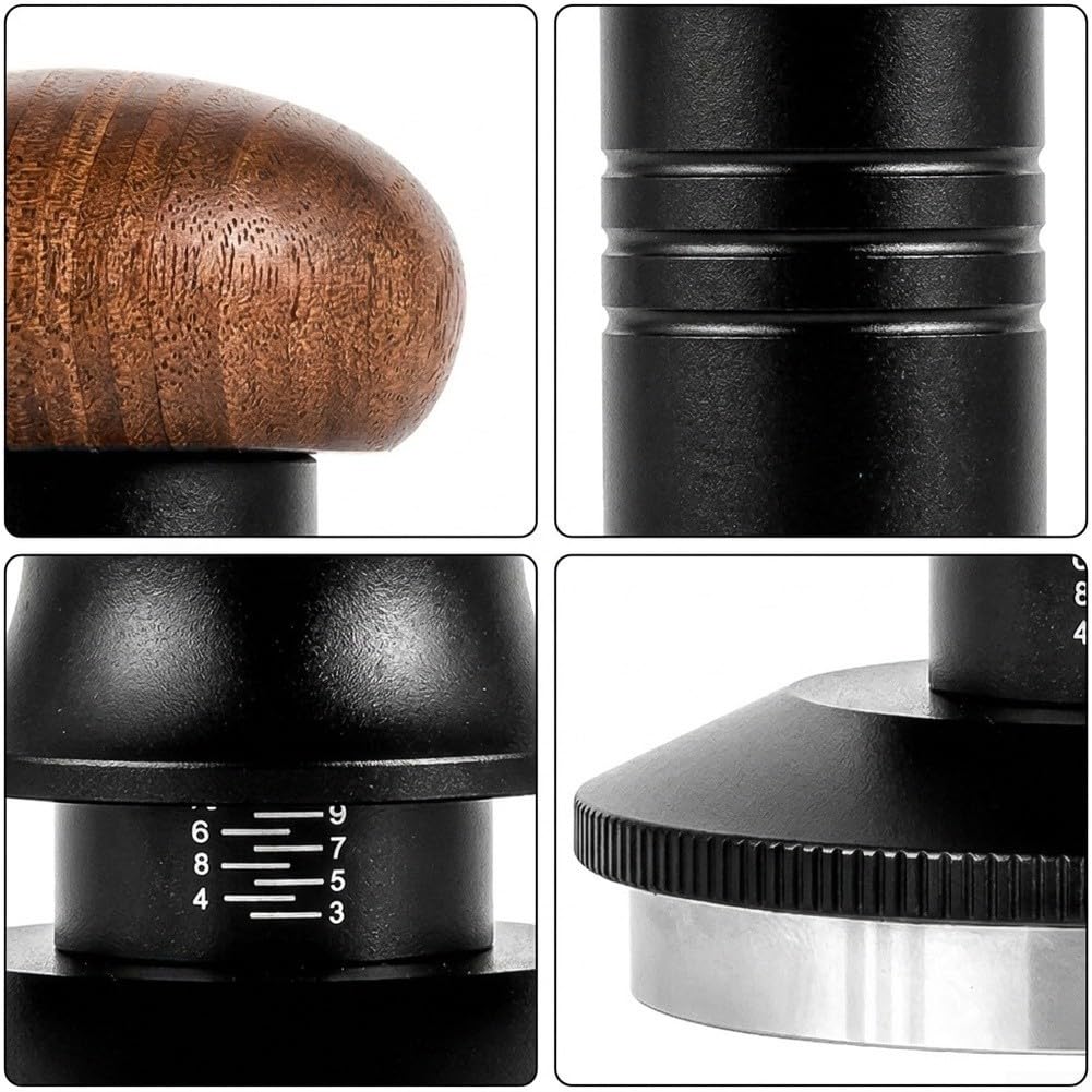 Tamper do kawy, 51 mm, stal nierdzewna, z drewnianym uchwytem, precyzyjne zagęszczenie narzędzi barista, czarny