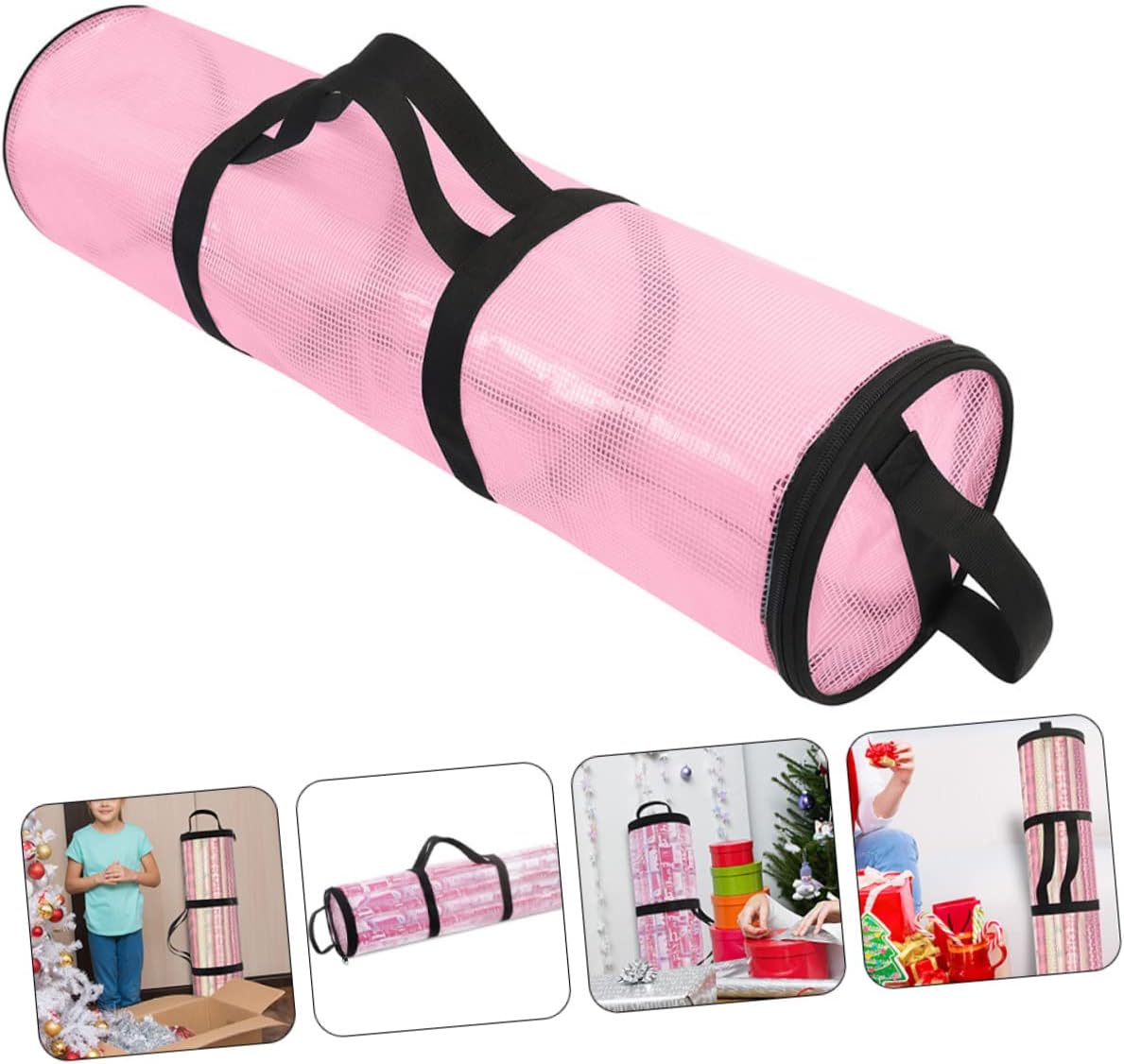 OHPHCALL 3pcs Handy Portable Storage Bag Cylindrical Xmas Holder Pouch for Candy Snacks Toys Holiday Accessory for Organizing