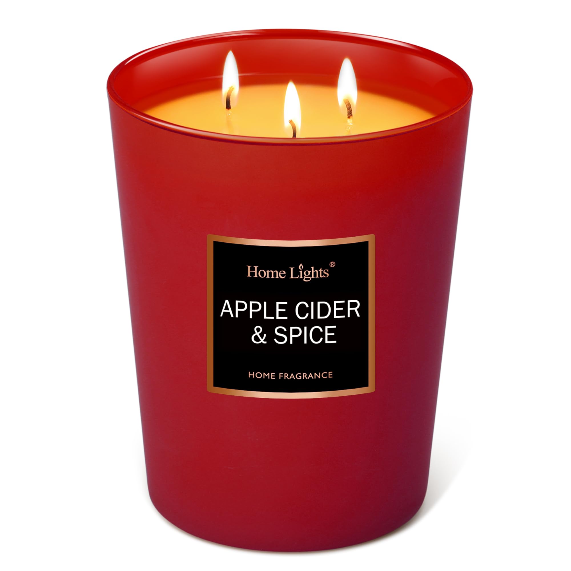 HomeLights - Candele di soia altamente profumate per la casa, 3 stoppini in cotone, senza fumo di lunga durata 70 ore in sidro di mele e spezie, 5 x 6, ottimo regalo per donne e uomini