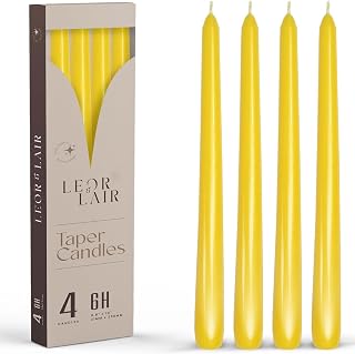 Yellow Taper Candles - 4 Pack 10" Yellow Candlesticks - Unscented Long Burning Candles for Fall Decor, Dinner Table, Holidays, Weddings, Restaurants & Business Events