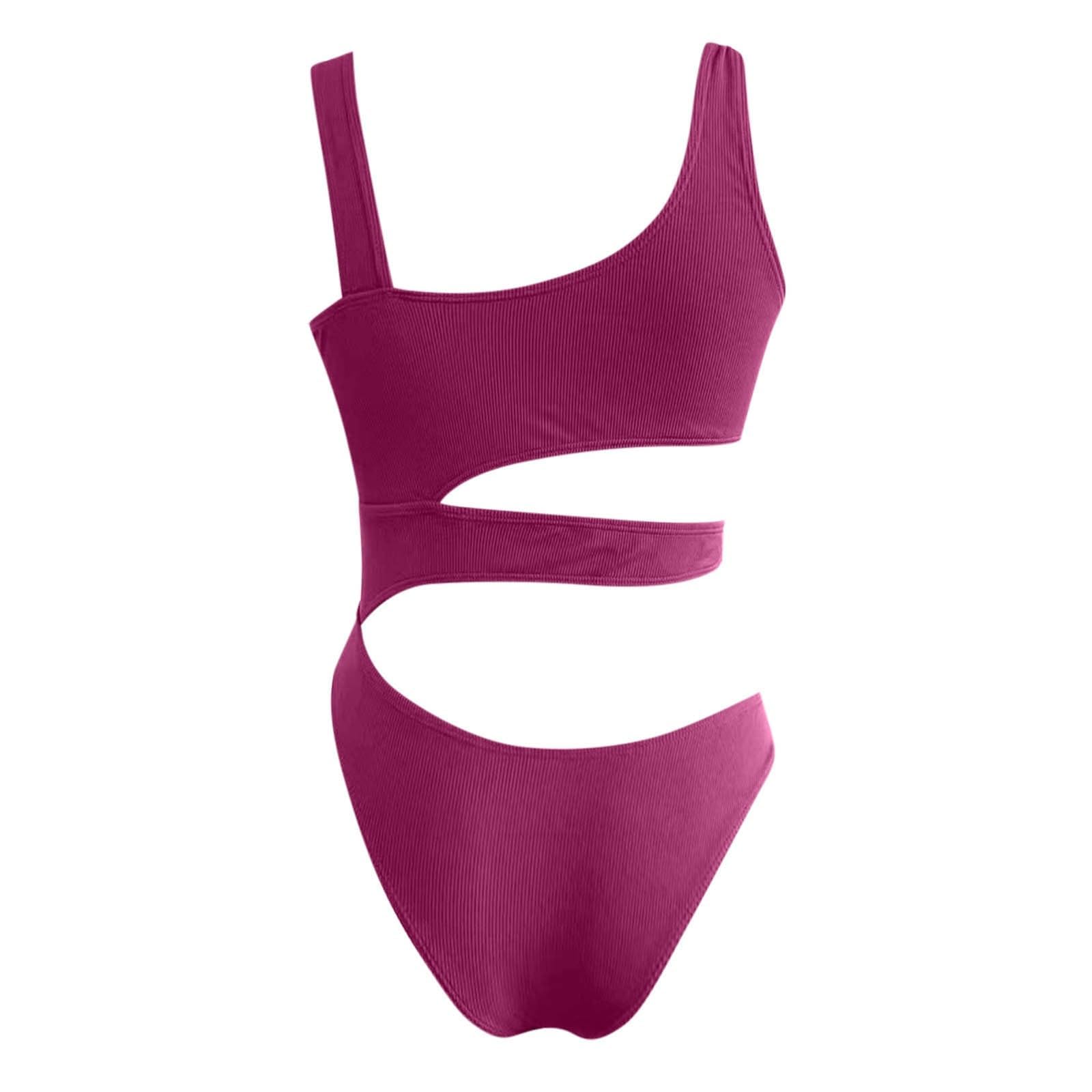 Badeanzug Damen Bauchweg Push Up Schwimmanzug Quadratischer Ausschnitt Badeanzüge Raffung Einteiler Bademode Swimsuit Asymmetrisch Cut Out Monokini Sexy Strandmode Badebekleidung