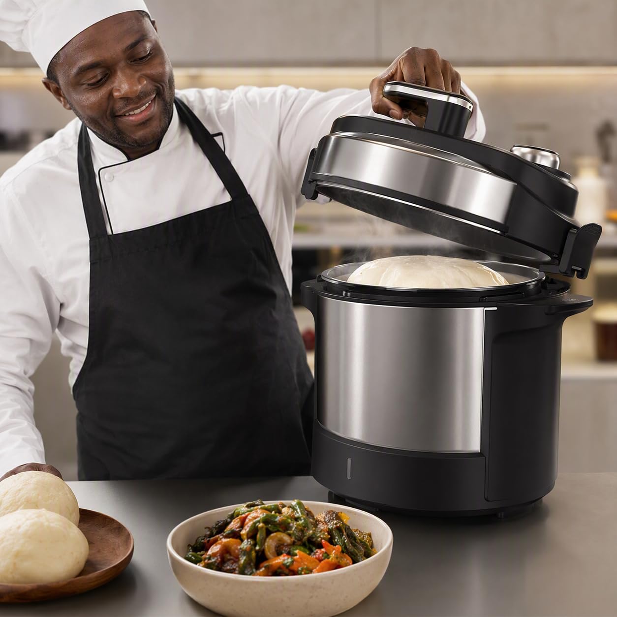 Macchina automatica elettrica per da 6 litri in acciaio inox, 220 V per igname pestato, banku, ugali, purè di patate, per 5-6 persone