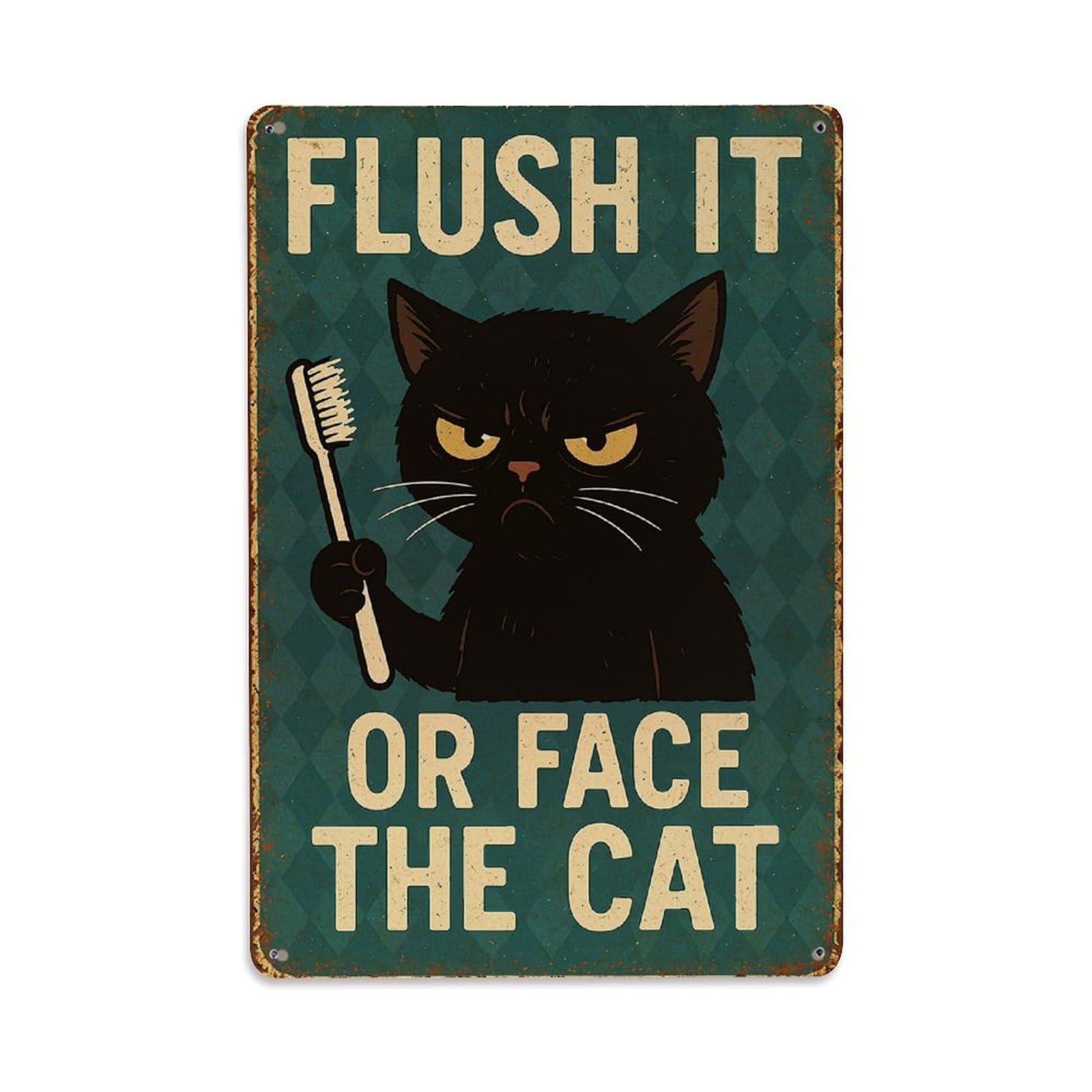 Flush It Or Face The Cat Retro Metal Tin Sign, Vintage Decor Art Poster for Bar, Home, Man Cave, Kitchen, Laundry Room Gift 8x12Inch