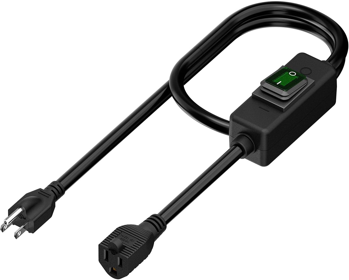 3-Feet Waterproof Extension Power Cord, in-Line On-Off Switch Extension Cable, SJTW 14AWG 3C Waterproof,Max.20A 125V Heavy Duty Inline Switch AC Power Cord