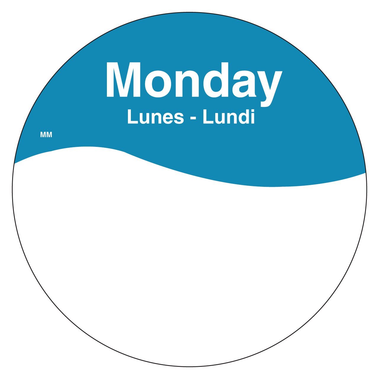 DayMark movemark día de la semana trilingüe etiqueta, 3 "círculo